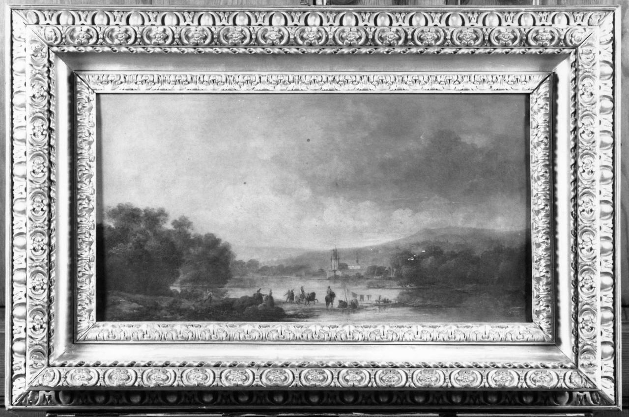 paesaggio fluviale con figure (dipinto) - ambito francese (seconda metà sec. XVII)
