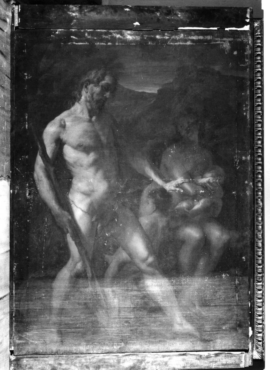 Adamo coltiva la terra mentre Eva allatta i bambini (dipinto) di Loth Johann Carl (attribuito) (sec. XVII)