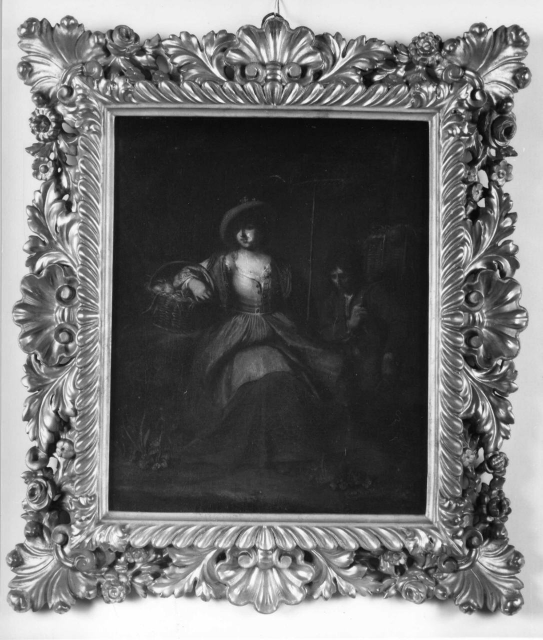 donna con cesta di cipolle e ragazzo con gerla (dipinto) - ambito emiliano (prima metà sec. XVIII)