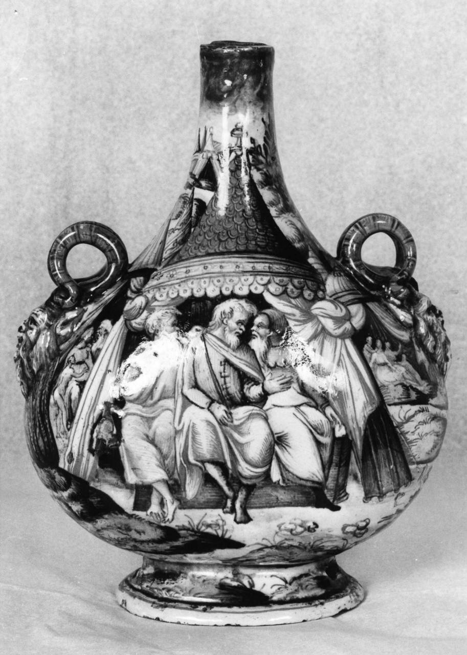 Agar nel deserto è persuasa dall'angelo a tornare indietro (fiasca) - manifattura Patanazzi Urbino (sec. XVI)