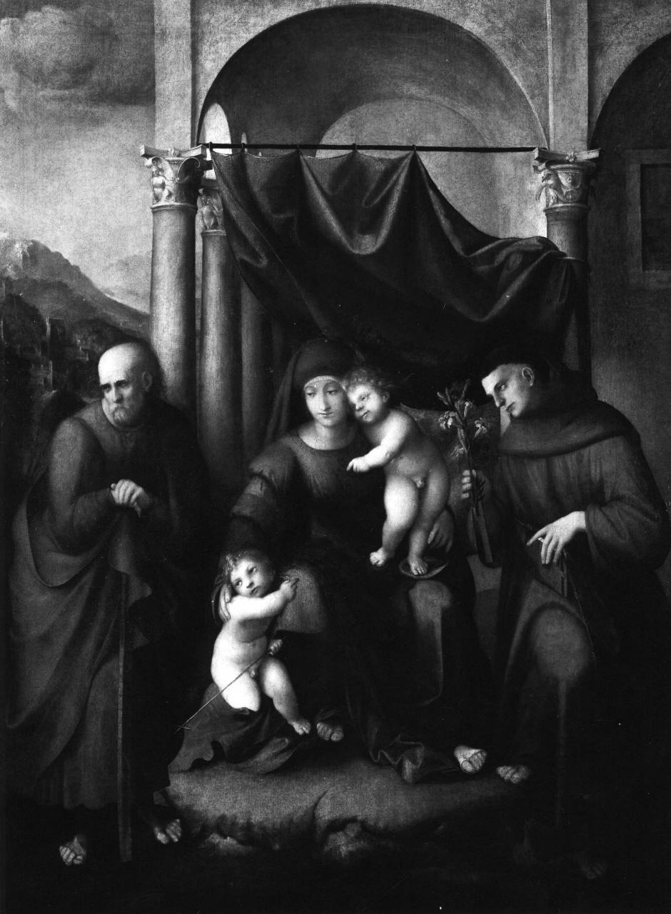 Sacra Famiglia con San Giovanni Battista bambino e Sant'Antonio da Padova (dipinto) di Tura Gian Francesco detto Tura Mantovano (sec. XVI)