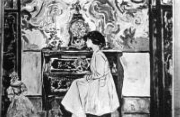 Anticamera (La principessa colomba), giovane donna in un interno (dipinto) di Cavaglieri Mario Oddone (sec. XX)