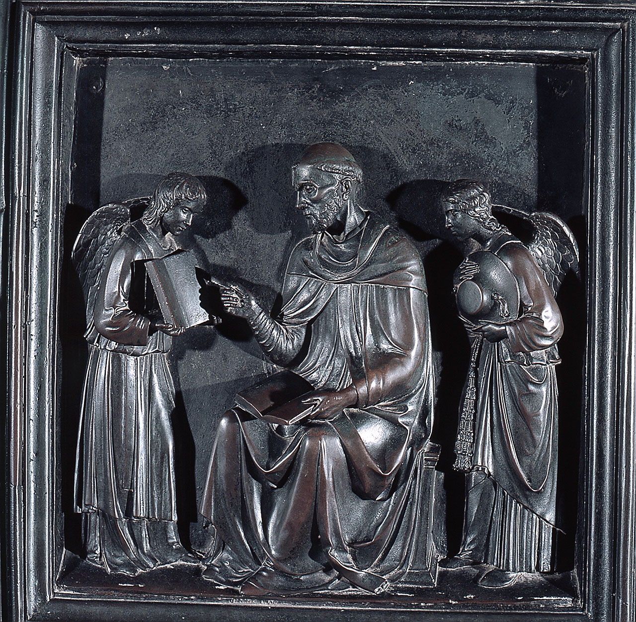 San Girolamo tra due angeli (formella) di Della Robbia Luca, Maso di Bartolommeo, Michelozzi Michelozzo, Domenico di Domenico da Prato, Giovanni di Bartolommeo, Bartolomeo di Fruosino (sec. XV)