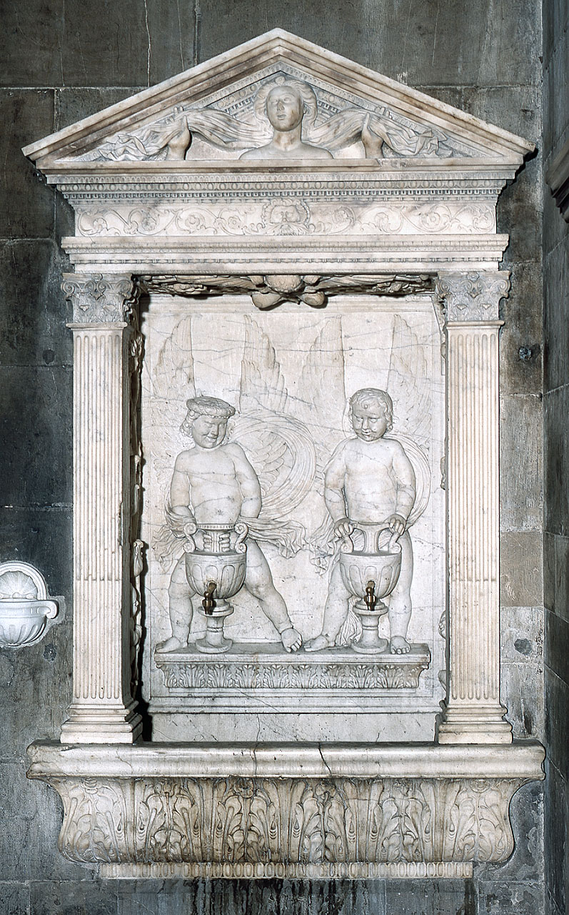 Aria, putti alati con vasi ad anfora e eroti (lavabo da sacrestia) di Cavalcanti Andrea detto Buggiano, Portigiani Pagno di Lapo (sec. XV)