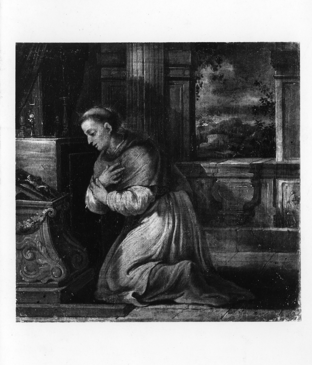 San Carlo Borromeo in adorazione della croce (dipinto) - ambito emiliano (sec. XVII)