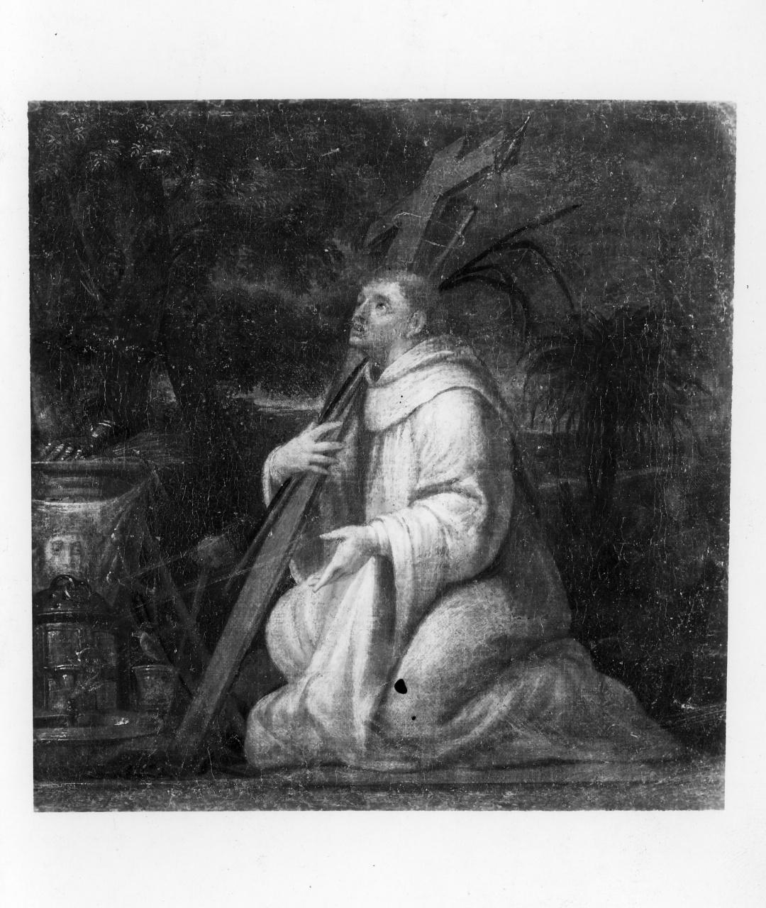 Santo monaco con strumenti della passione (dipinto) - ambito emiliano (sec. XVII)
