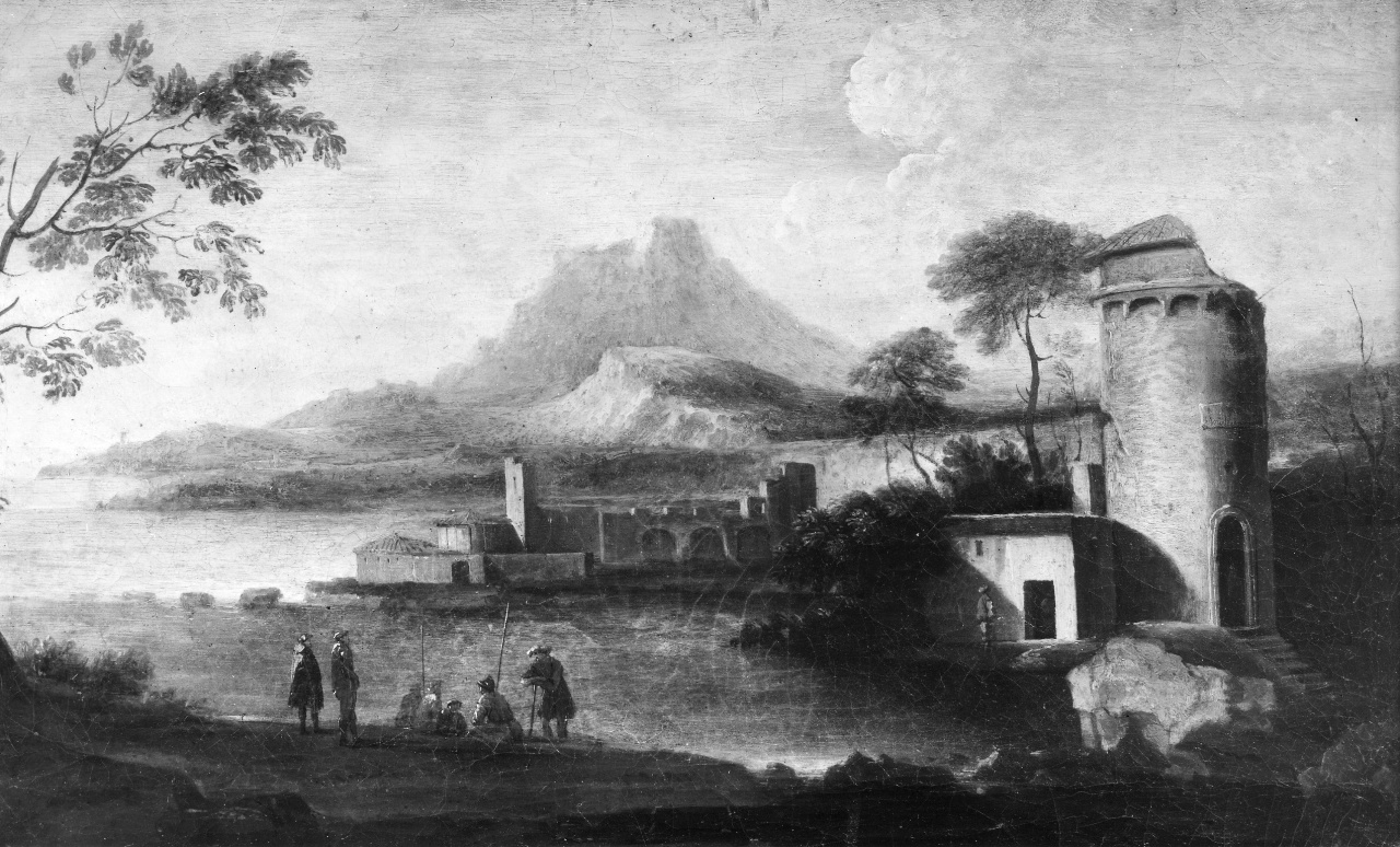 paesaggio con architetture (dipinto) - ambito fiorentino (seconda metà sec. XVII)