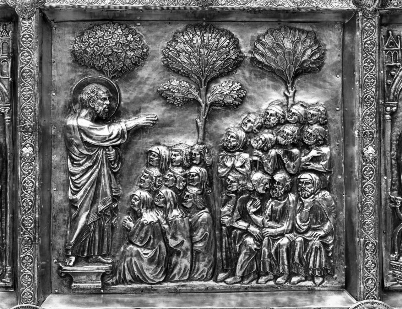 predica di San Giacomo il Maggiore (rilievo, elemento d'insieme) di Andrea di Jacopo d'Ognabene (sec. XIV)