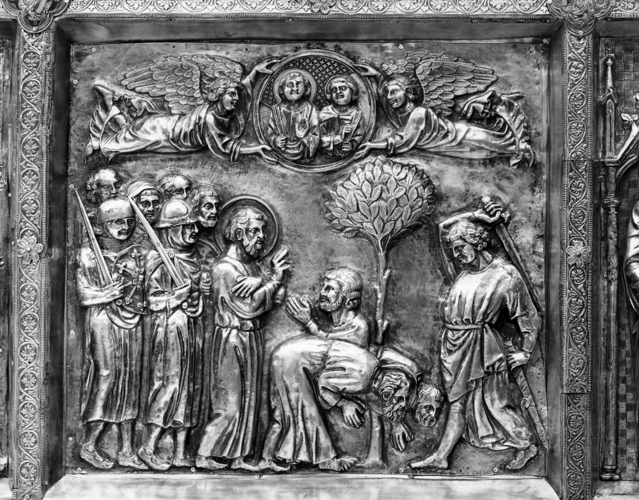 San Giacomo il Maggiore converte Giosia, martirio di San Giacomo il Maggiore (rilievo, elemento d'insieme) di Andrea di Jacopo d'Ognabene (sec. XIV)