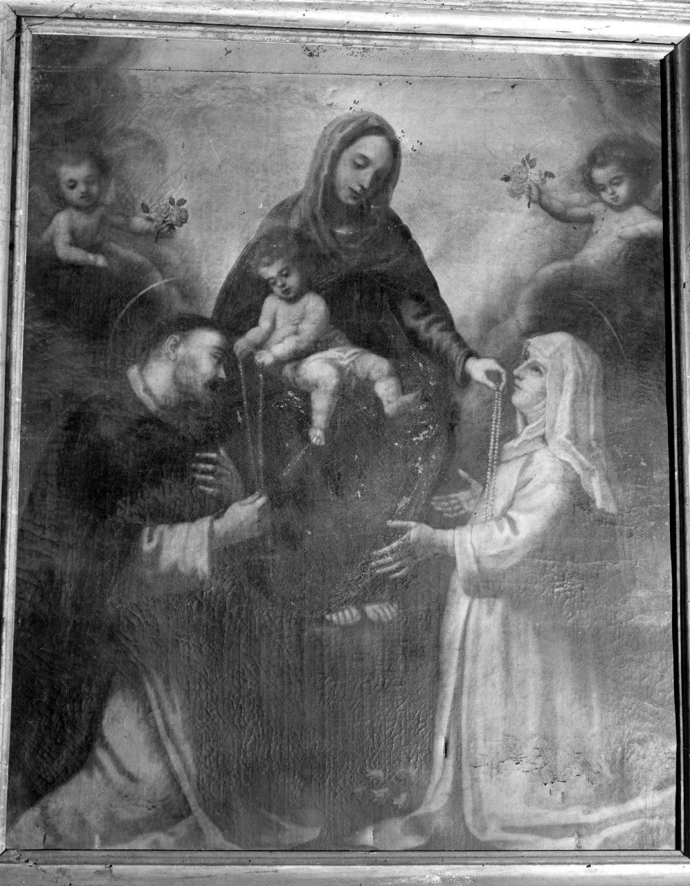 Madonna del Rosario con San Domenico e Santa Caterina da Siena (dipinto) di Pieralli Clemente (prima metà sec. XVII)