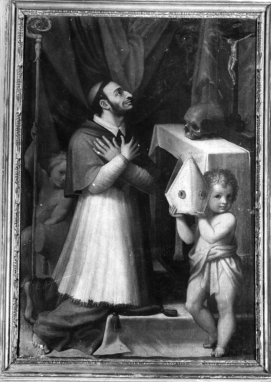 San Carlo Borromeo in adorazione della croce (dipinto) - ambito toscano (sec. XVIII)