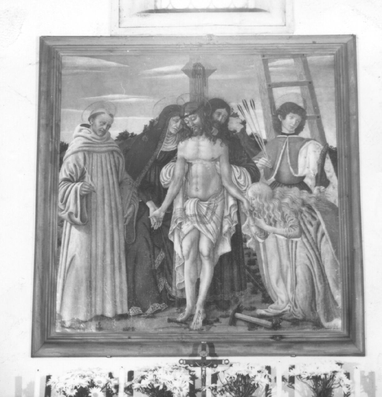 deposizione di Cristo dalla croce, Santi (dipinto) di Botticini Francesco (attribuito) (sec. XV)