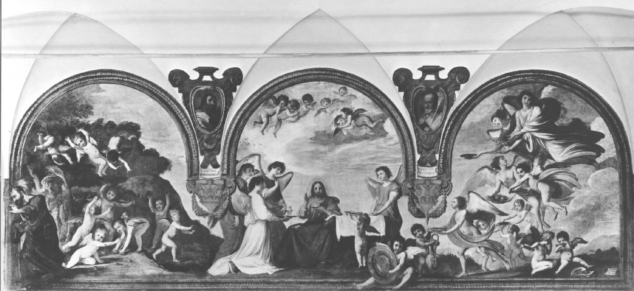 Cristo servito dagli angeli, Sant'Agostino, San Bartolomeo (dipinto) di Mannozzi Giovanni detto Giovanni da San Giovanni (sec. XVII)
