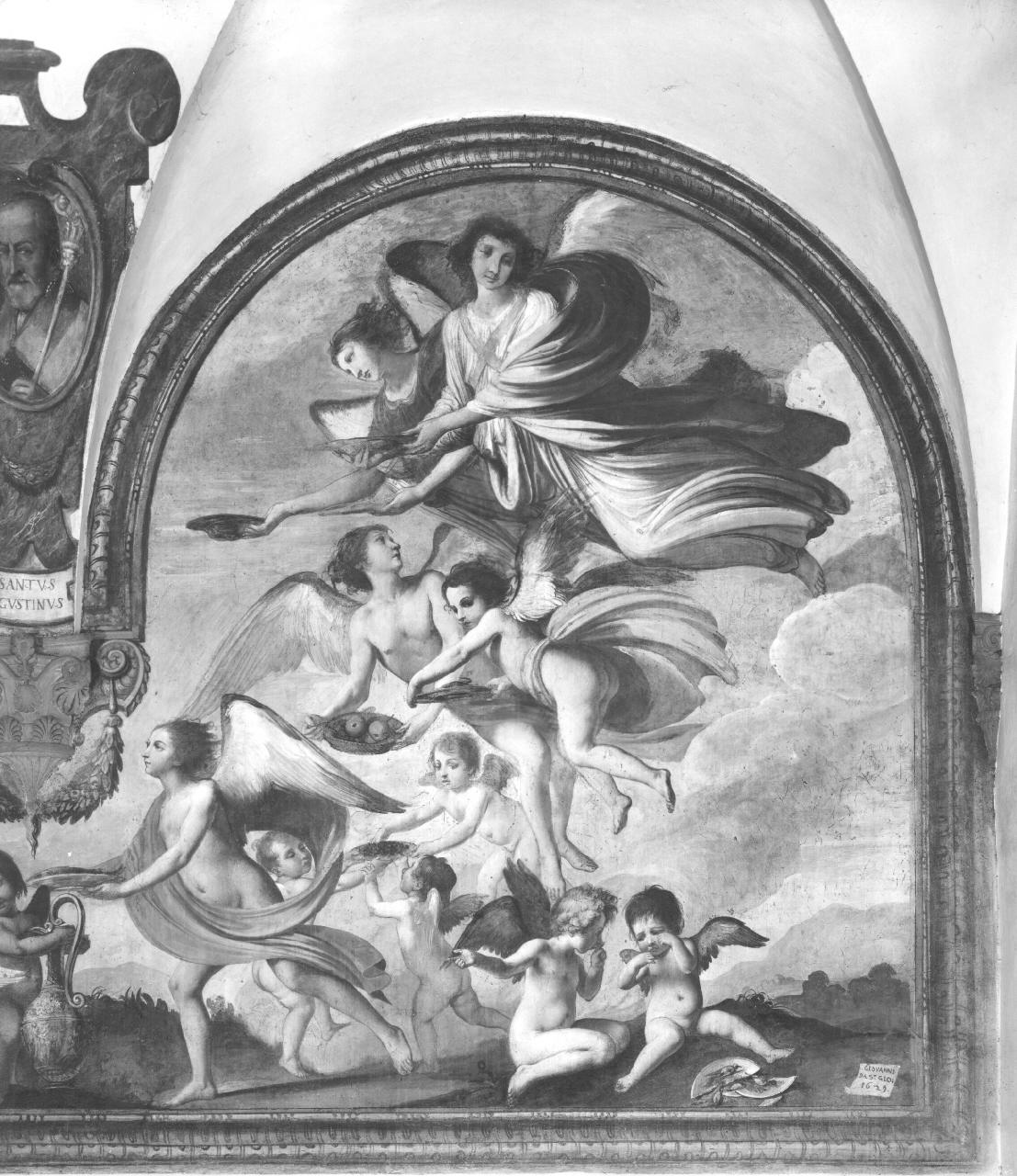 Cristo servito dagli angeli, Sant'Agostino, San Bartolomeo (dipinto) di Mannozzi Giovanni detto Giovanni da San Giovanni (sec. XVII)