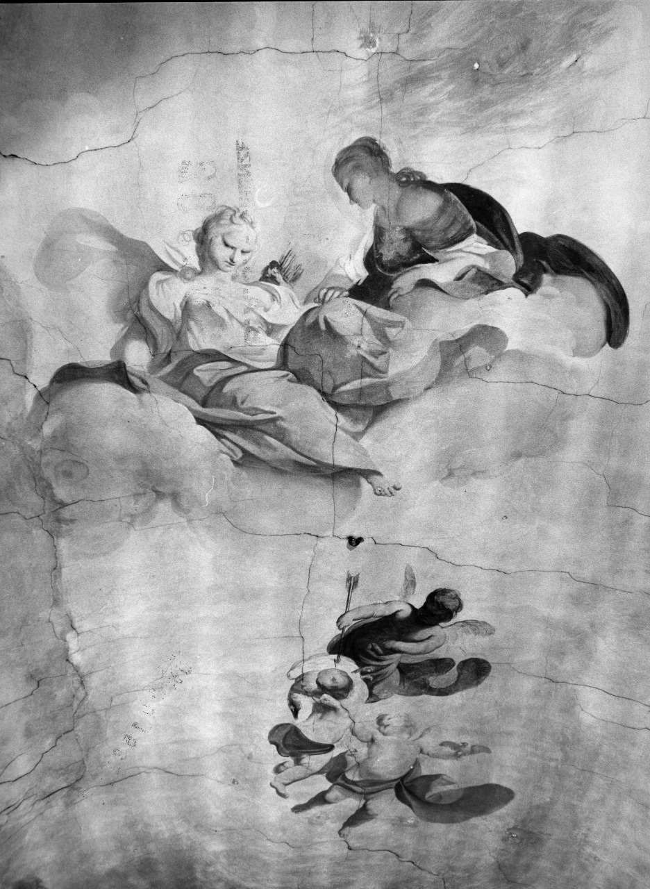 paesaggio con finte architetture e figure femminili (dipinto, complesso decorativo) - ambito fiorentino (secondo quarto sec. XVIII)