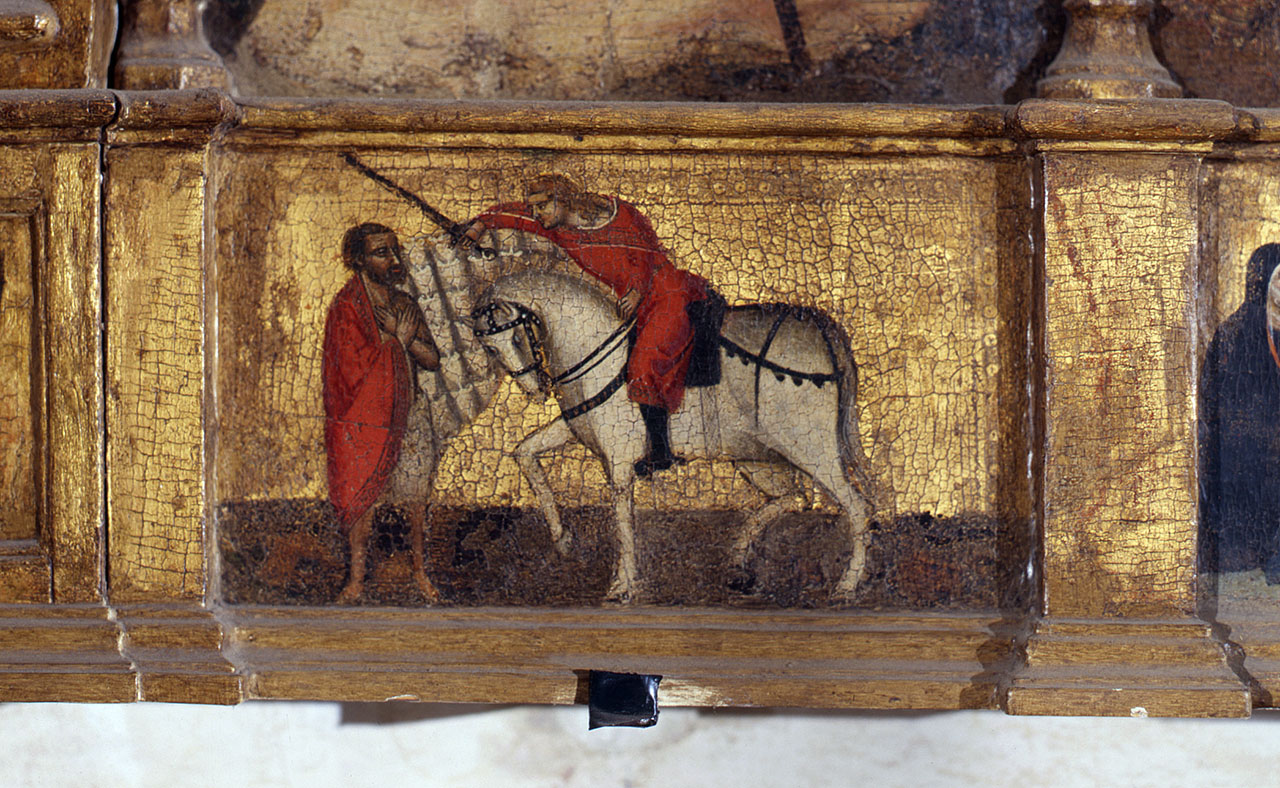 San Martino dona parte del mantello al povero (scomparto di predella) di Maestro dell'Altare di San Niccolò, Taddeo di Bartolo (sec. XIV)
