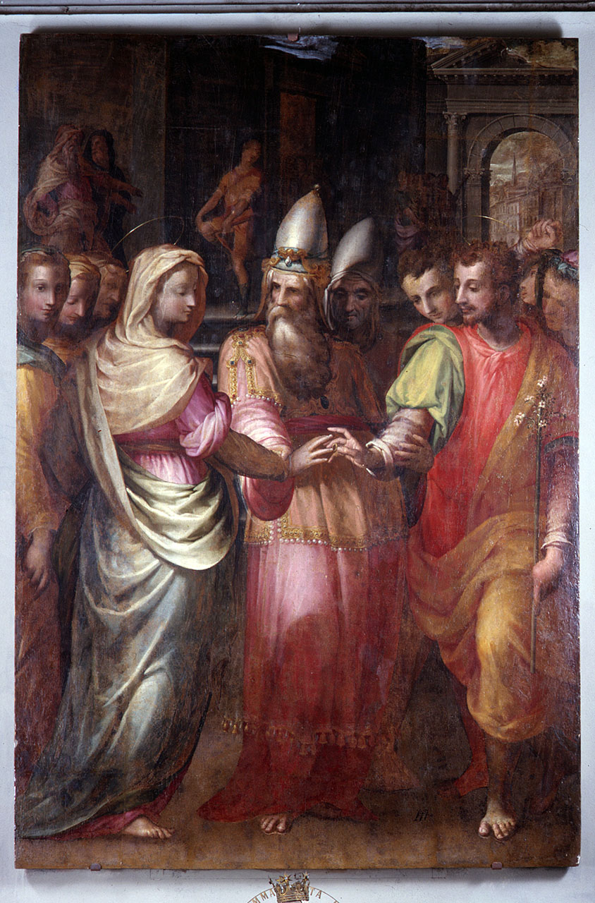 Sposalizio di Maria Vergine (dipinto) di Morandini Francesco detto Poppi (sec. XVI)