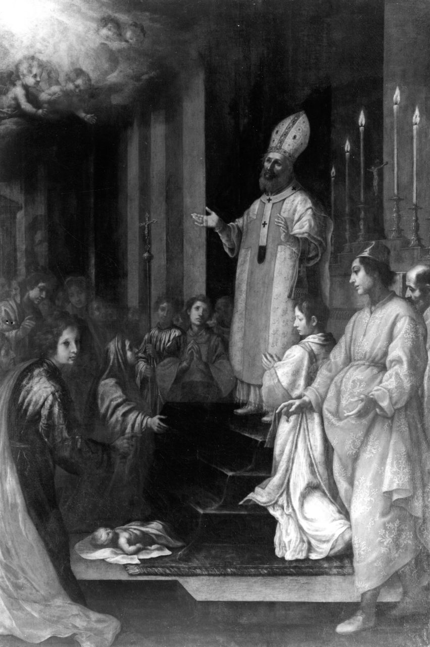 San Nicola di Bari resuscita un fanciullo (dipinto) di Curradi Francesco detto Battiloro (sec. XVII)