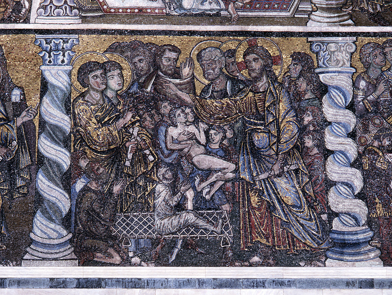 i discepoli di San Giovanni Battista assistono ai miracoli di Cristo (decorazione musiva) - bottega fiorentina (sec. XIII)