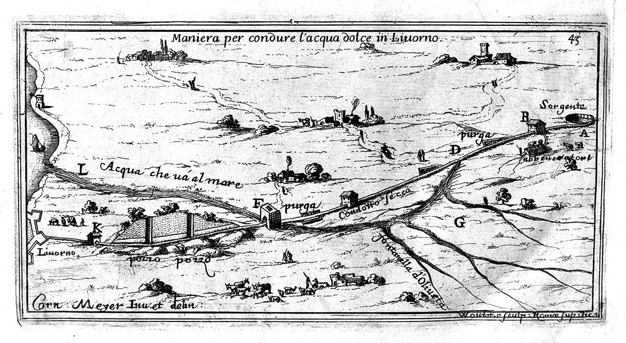 pianta della città di Livorno e progetti di ingegneria idraulica (stampa, serie) di Wouters Gomar, Meyer Cornelis (sec. XVII)