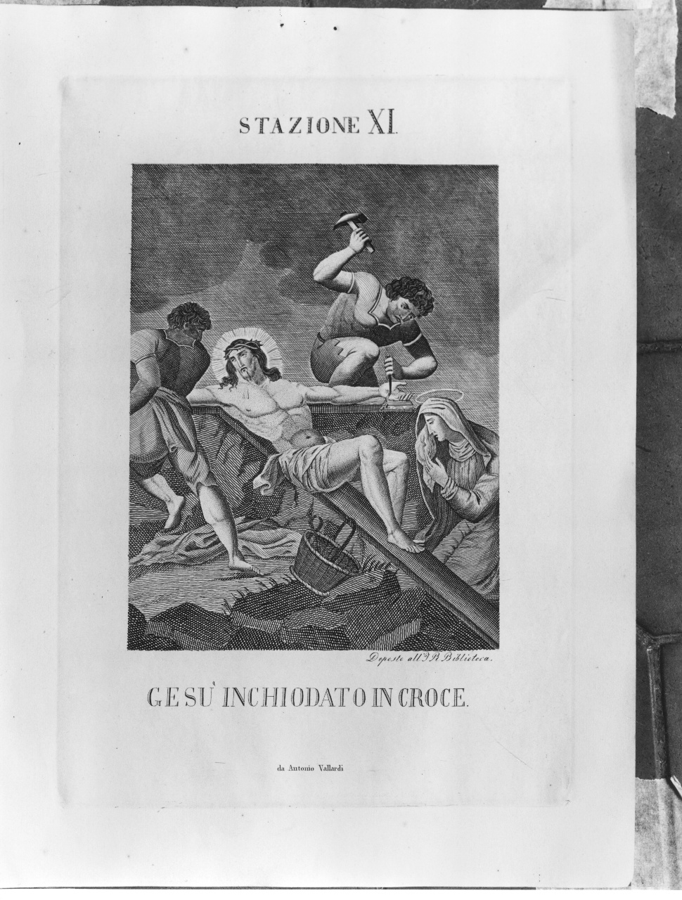 stazione XI: Gesù inchiodato alla croce (stampa) - ambito italiano (sec. XIX)
