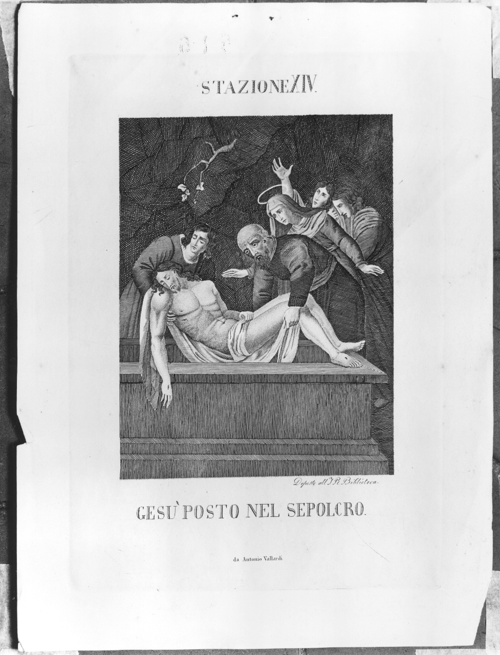 stazione XIV: Gesù deposto nel sepolcro (stampa) - ambito italiano (sec. XIX)