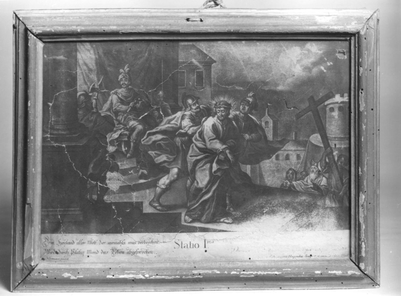 stazione I: Gesù condannato a morte (stampa) di Hartmann Hans Ulrich (terzo quarto sec. XVIII)