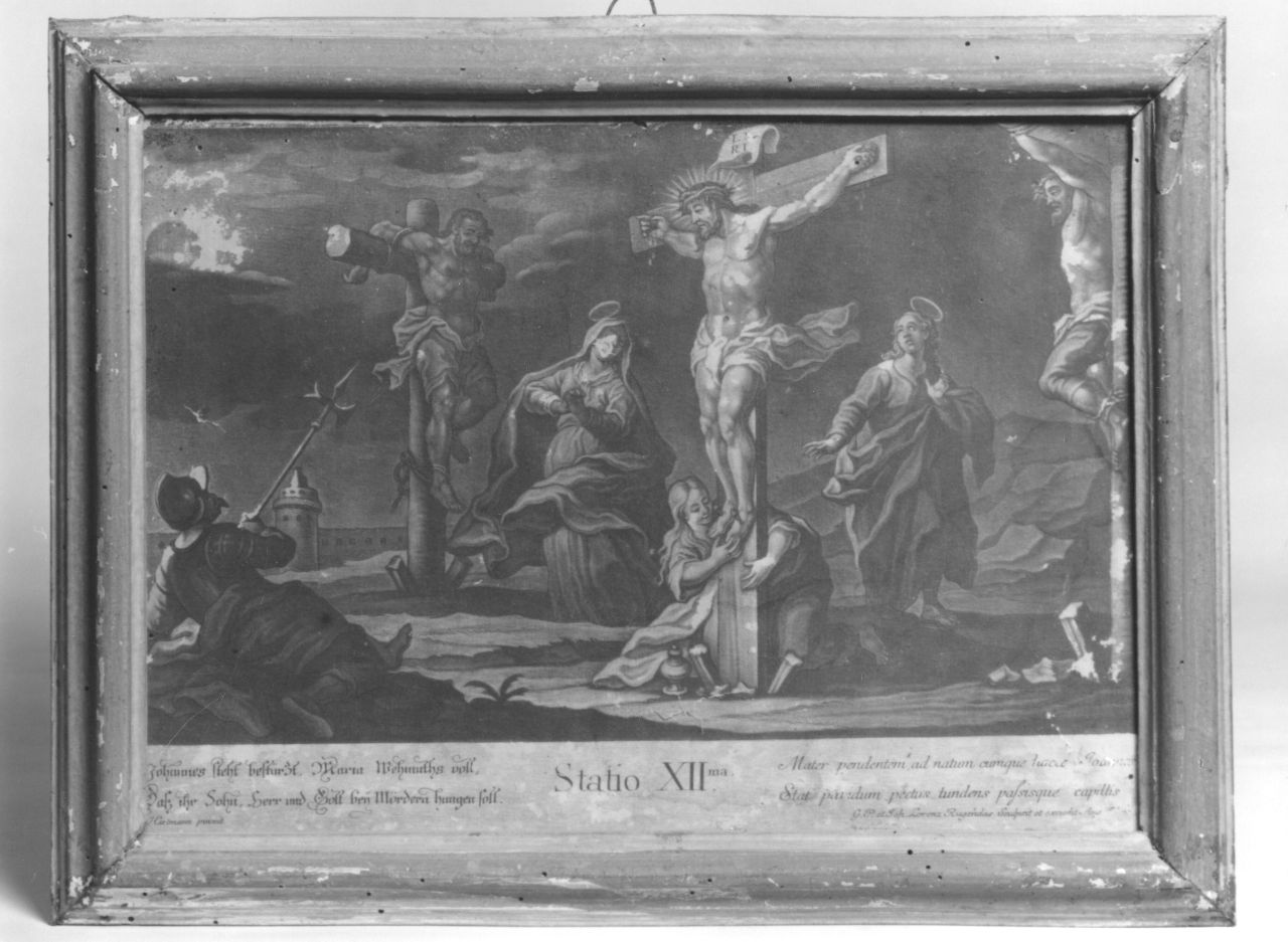 stazione XII: Gesù innalzato e morto in croce (stampa) di Hartmann Hans Ulrich (terzo quarto sec. XVIII)