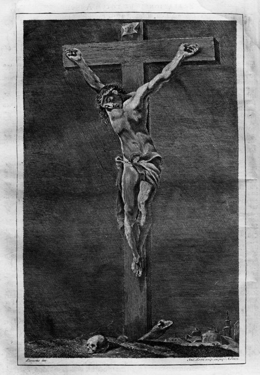 Cristo crocifisso (stampa) di De Rossi Andrea, Piazzetta Giovanni Battista (sec. XVIII)