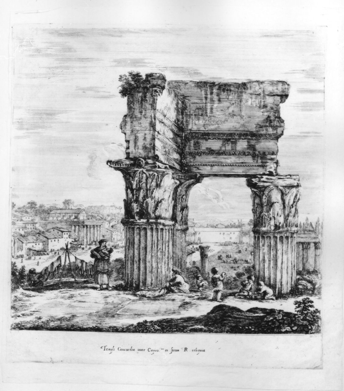 Il Tempio della Concordia e il Foro Romano, tempio della Concordia e Foro Romano (stampa) di Della Bella Stefano (sec. XVII)