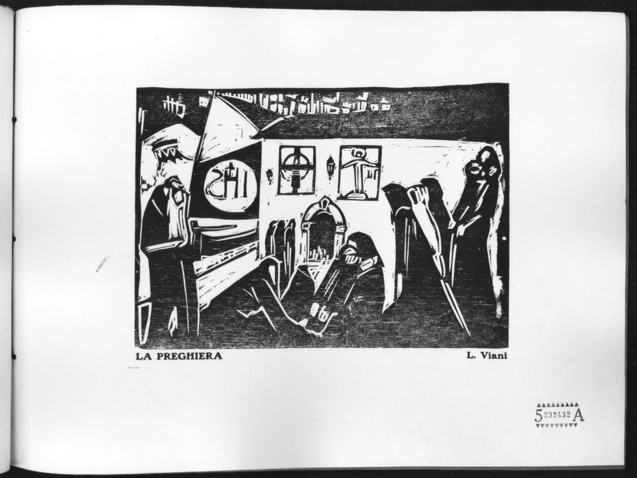 gruppo di figure femminili sul sagrato di una chiesa (stampa) di Viani Lorenzo (sec. XX)