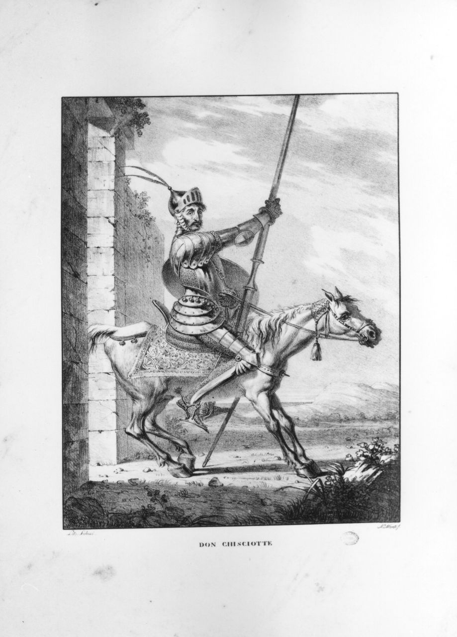 Don Chisciotte, Don Chisciotte a cavallo (stampa) di Monti Niccolò (prima metà sec. XIX)