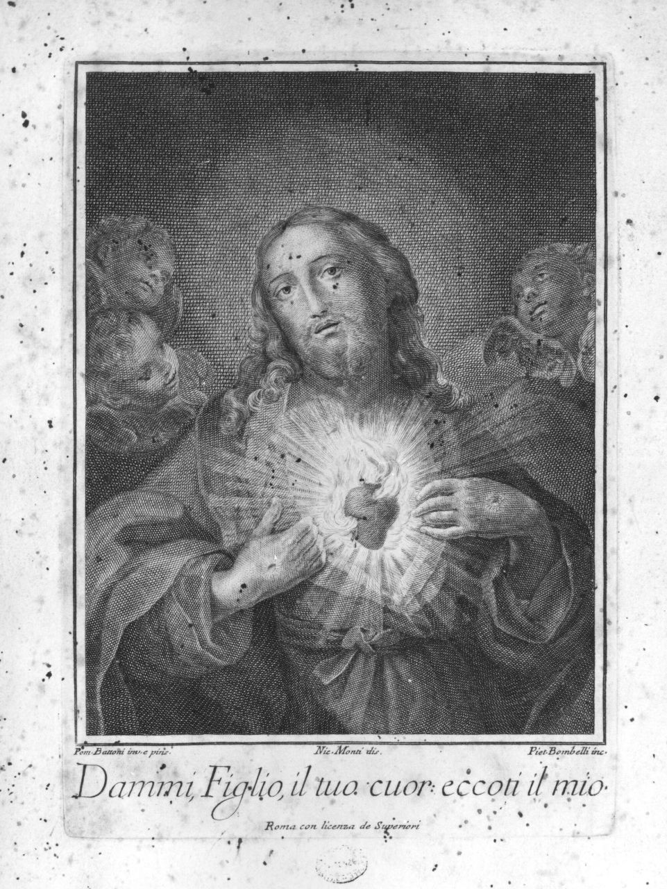 Sacro Cuore di Gesù (stampa) di Bombelli Pietro Leone, Monti Niccolò, Batoni Pompeo (sec. XIX)