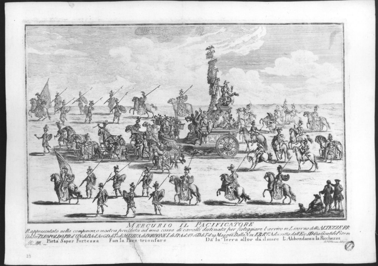 Mercurio il pacificatore, corteo allegorico (stampa) di Terreni Giuseppe Maria (sec. XVIII)