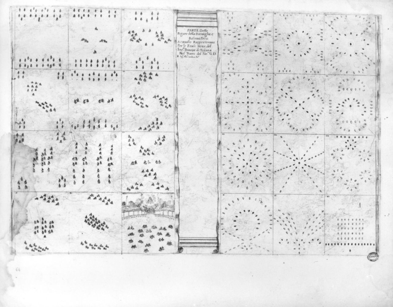 Parte delle figure della battaglia e del balletto per le nozze del Principe di Toscana, danza a cavallo (stampa) di Della Bella Stefano (sec. XVII)