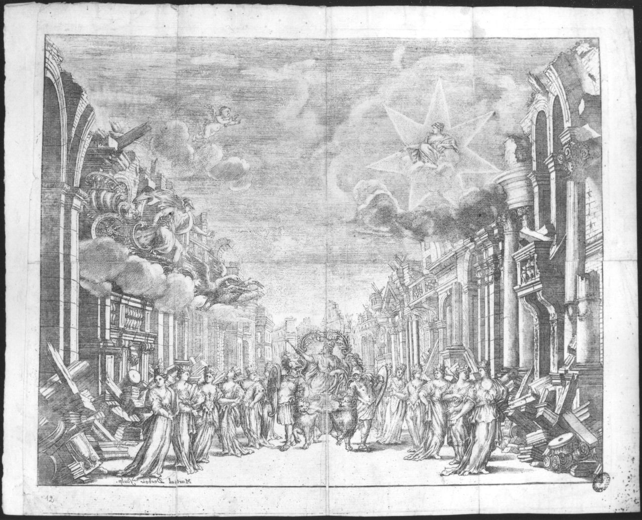 allegoria di città in rovina (stampa) di Desbois Martial (sec. XVII)