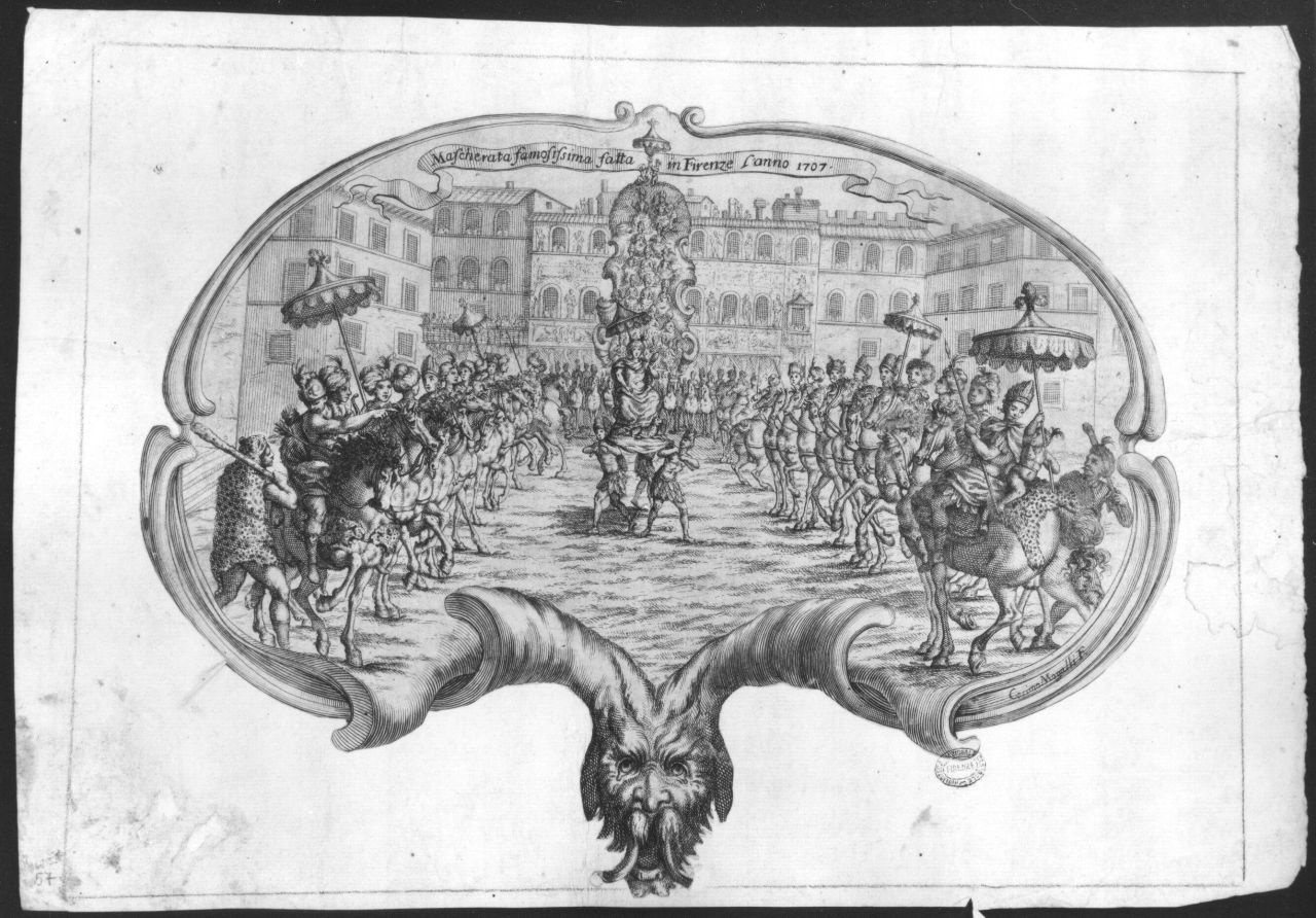 Mascherata famosissima fatta in Firenze l'anno 1707, festa mascherata (stampa) di Mogalli Cosimo (sec. XVIII)