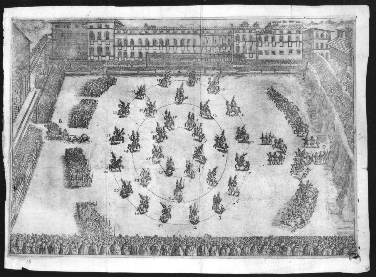 Giostra dei venti, giostra a cavallo (stampa) di Greuter Matteus (sec. XVII)