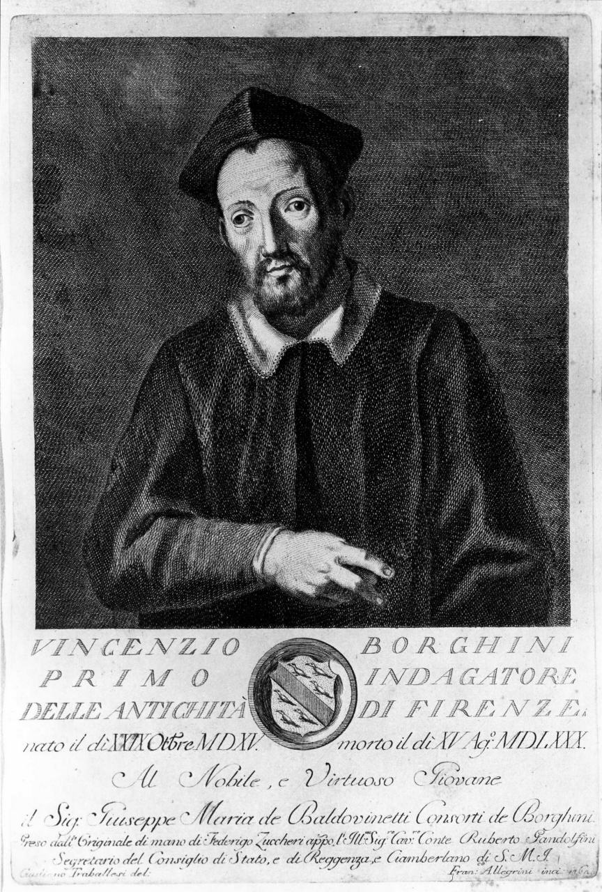 ritratto di Vincenzio Borghini (stampa) di Allegrini Francesco, Traballesi Giuliano (sec. XVIII)