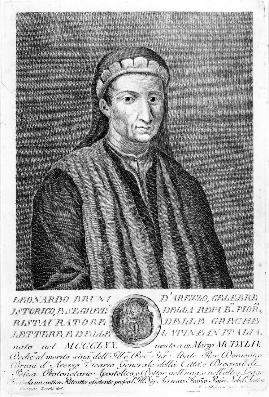 ritratto di Leonardo Bruni (stampa) di Allegrini Francesco, Zocchi Giuseppe (sec. XVIII)