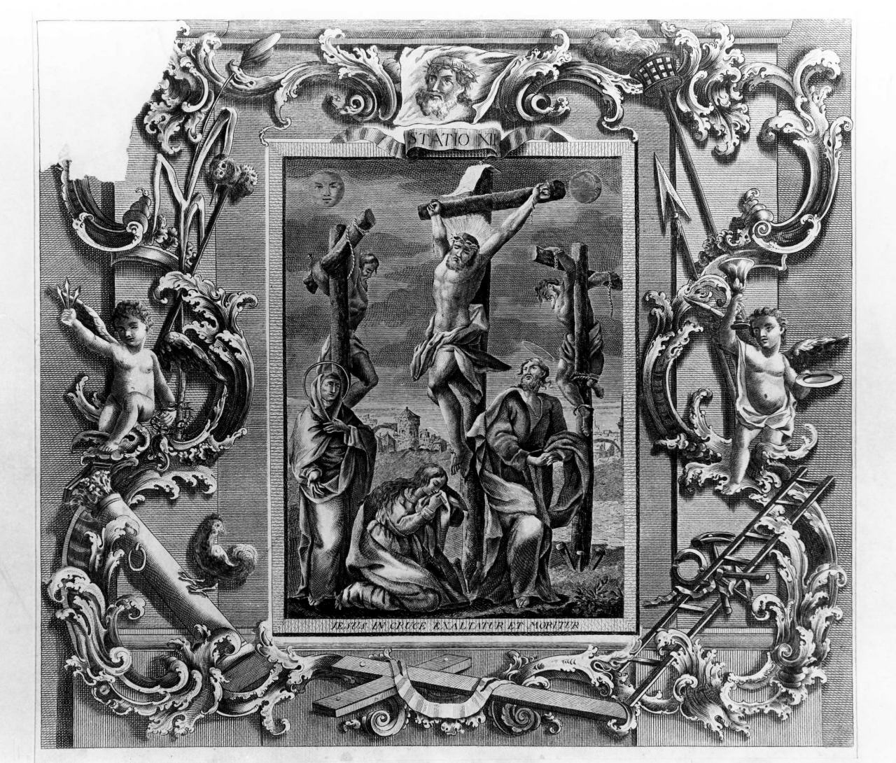 stazione XII: Gesù innalzato e morto in croce (stampa) - ambito romano (?) (sec. XVIII)