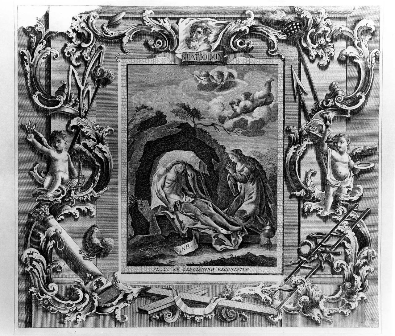 stazione XIV: Gesù deposto nel sepolcro (stampa) - ambito romano (?) (sec. XVIII)