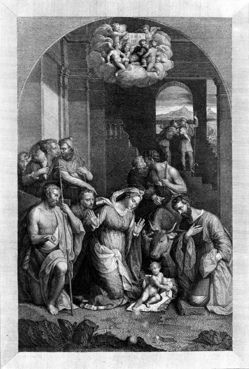adorazione di Gesù Bambino (stampa) - ambito toscano (sec. XVII)