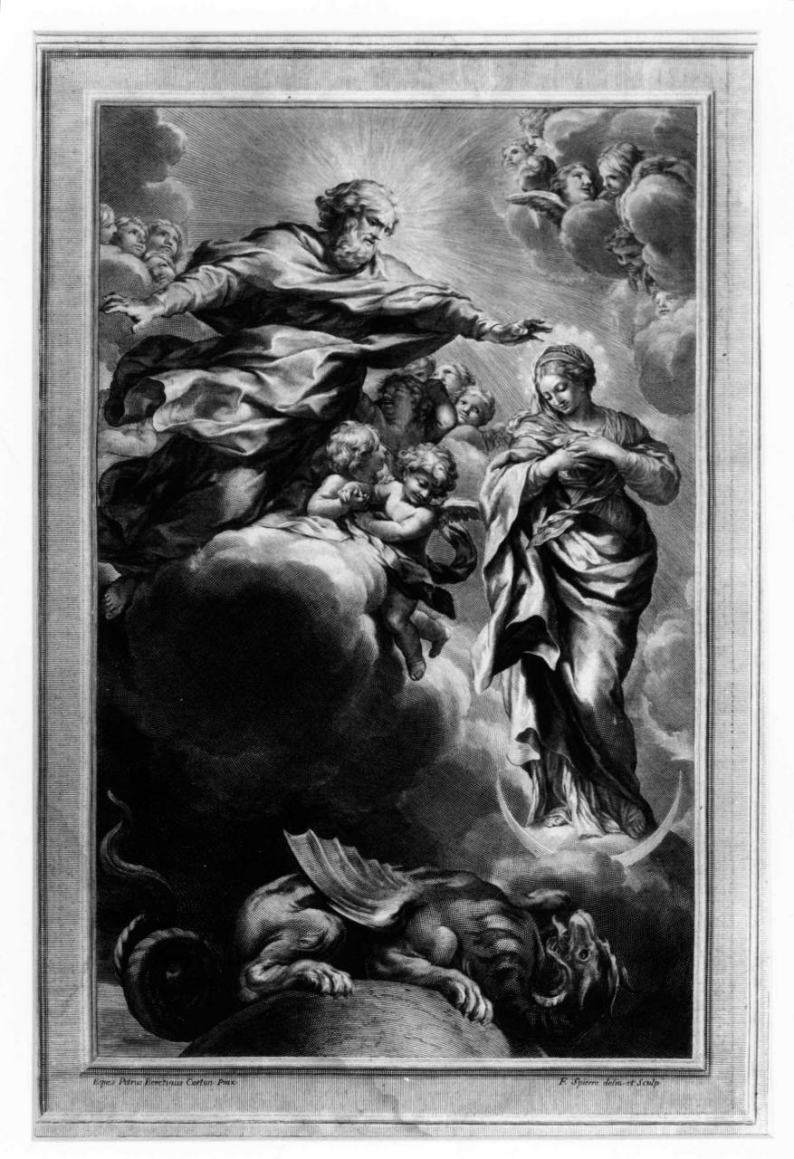 Madonna in gloria (stampa) di Spierre François, Berrettini Pietro detto Pietro da Cortona (terzo quarto sec. XVII)