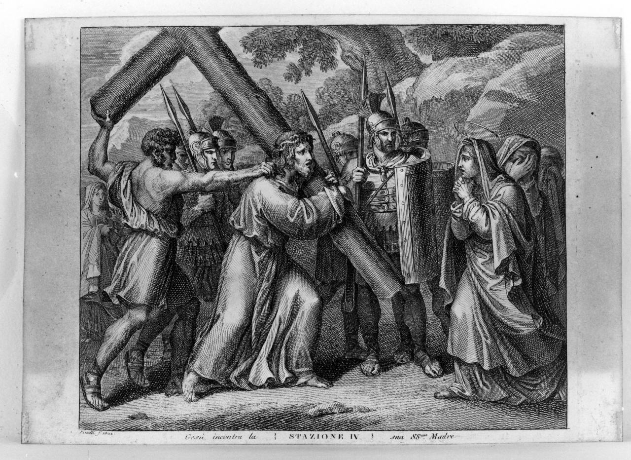 stazione IV: Gesù incontra la Madonna (stampa) di Pinelli Bartolomeo (sec. XIX)