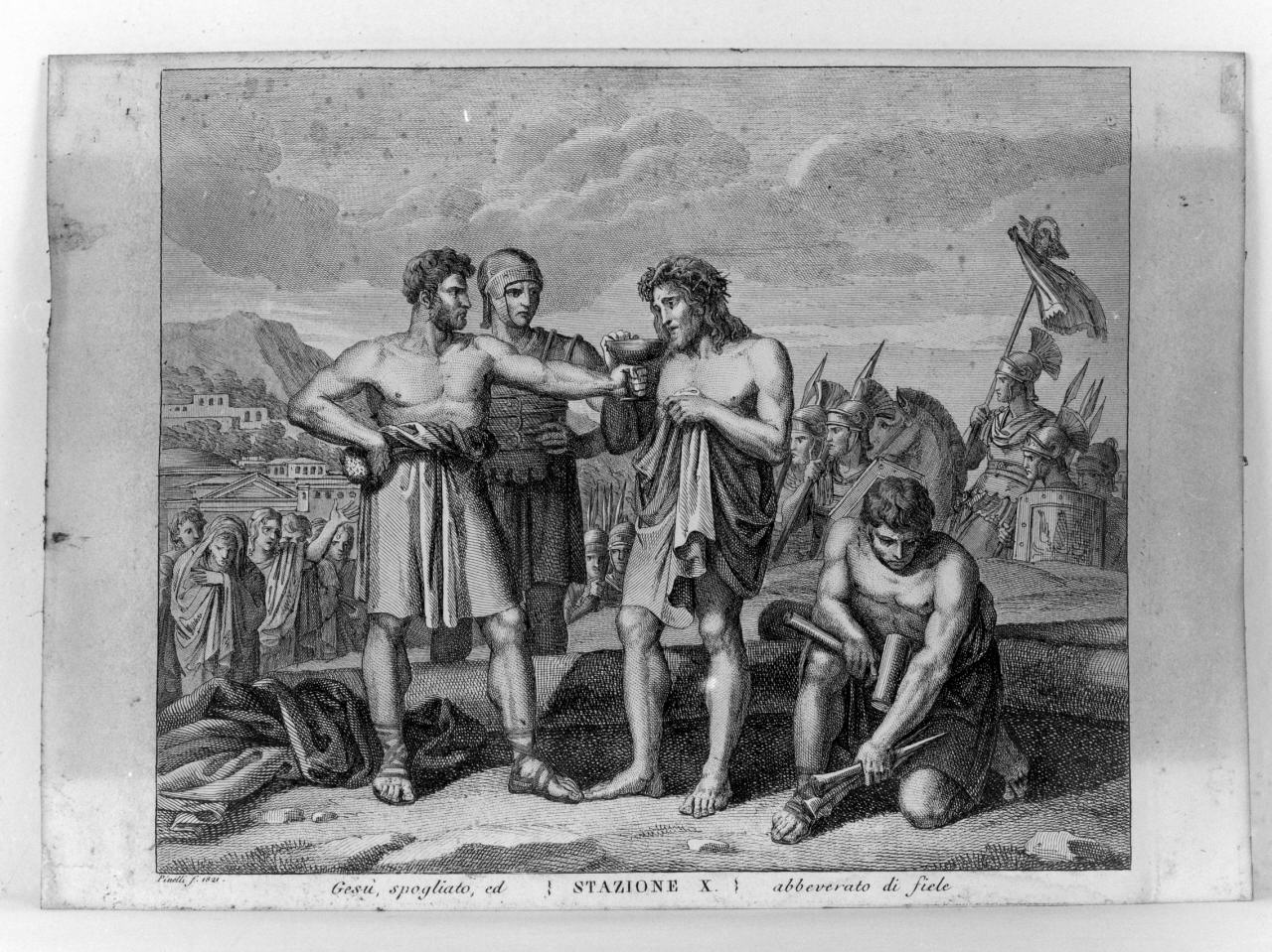 stazione X: Gesù spogliato e abbeverato di fiele (stampa) di Pinelli Bartolomeo (sec. XIX)