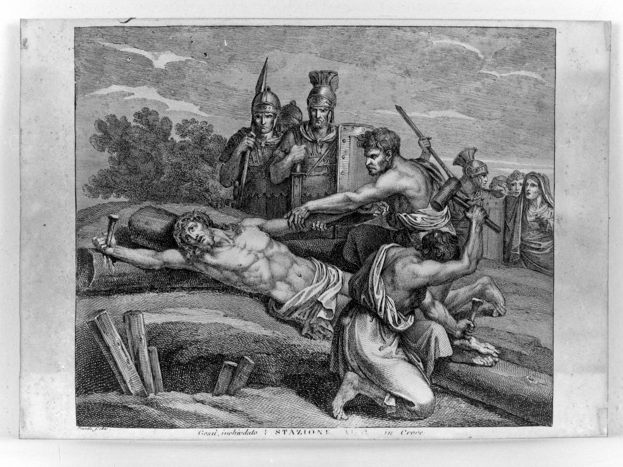 stazione XI Gesù inchiodato alla croce (stampa) di Pinelli Bartolomeo (sec. XIX)