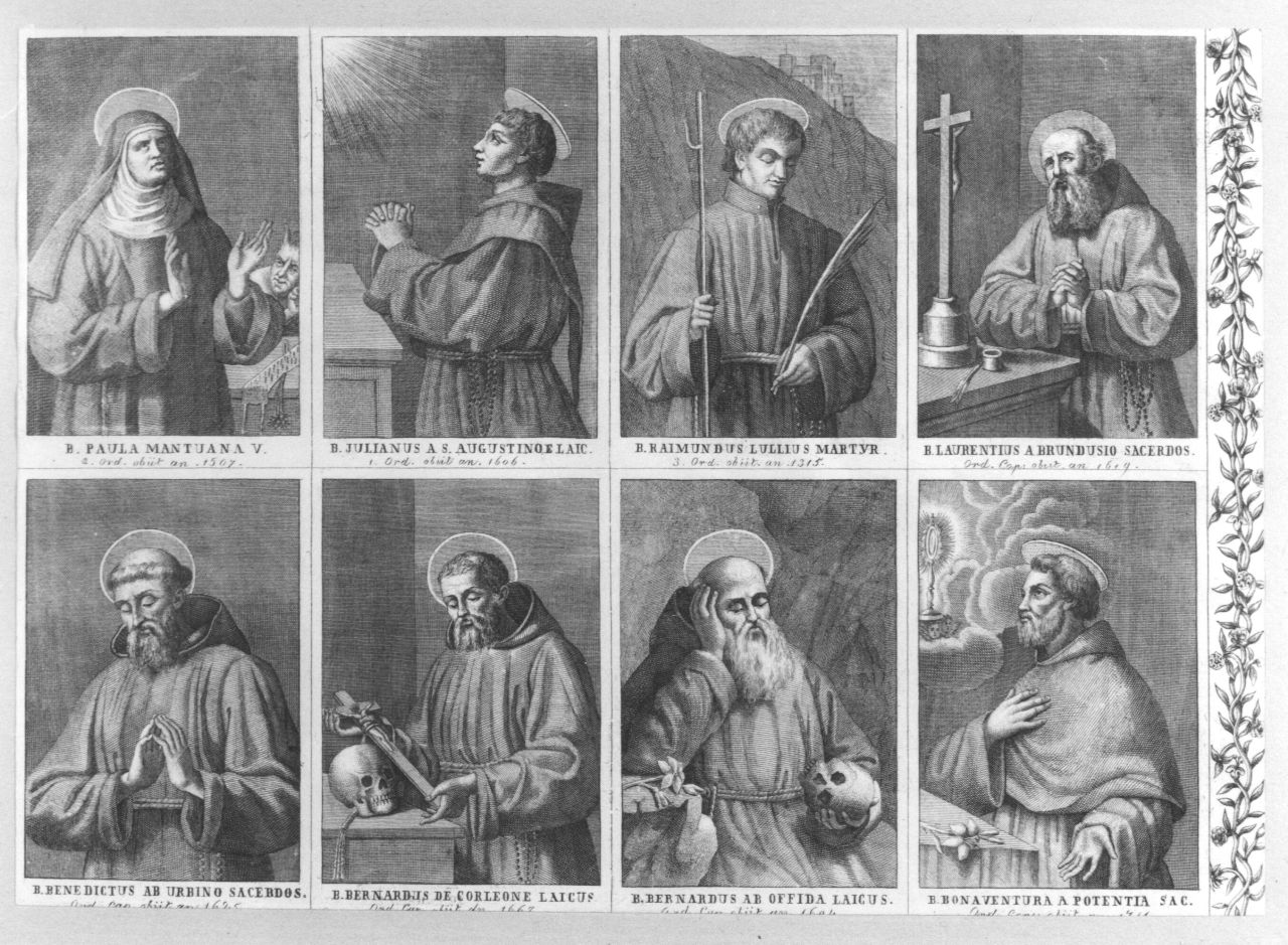 beati e beate dell'ordine francescano (stampa tagliata) - ambito italiano (sec. XIX)