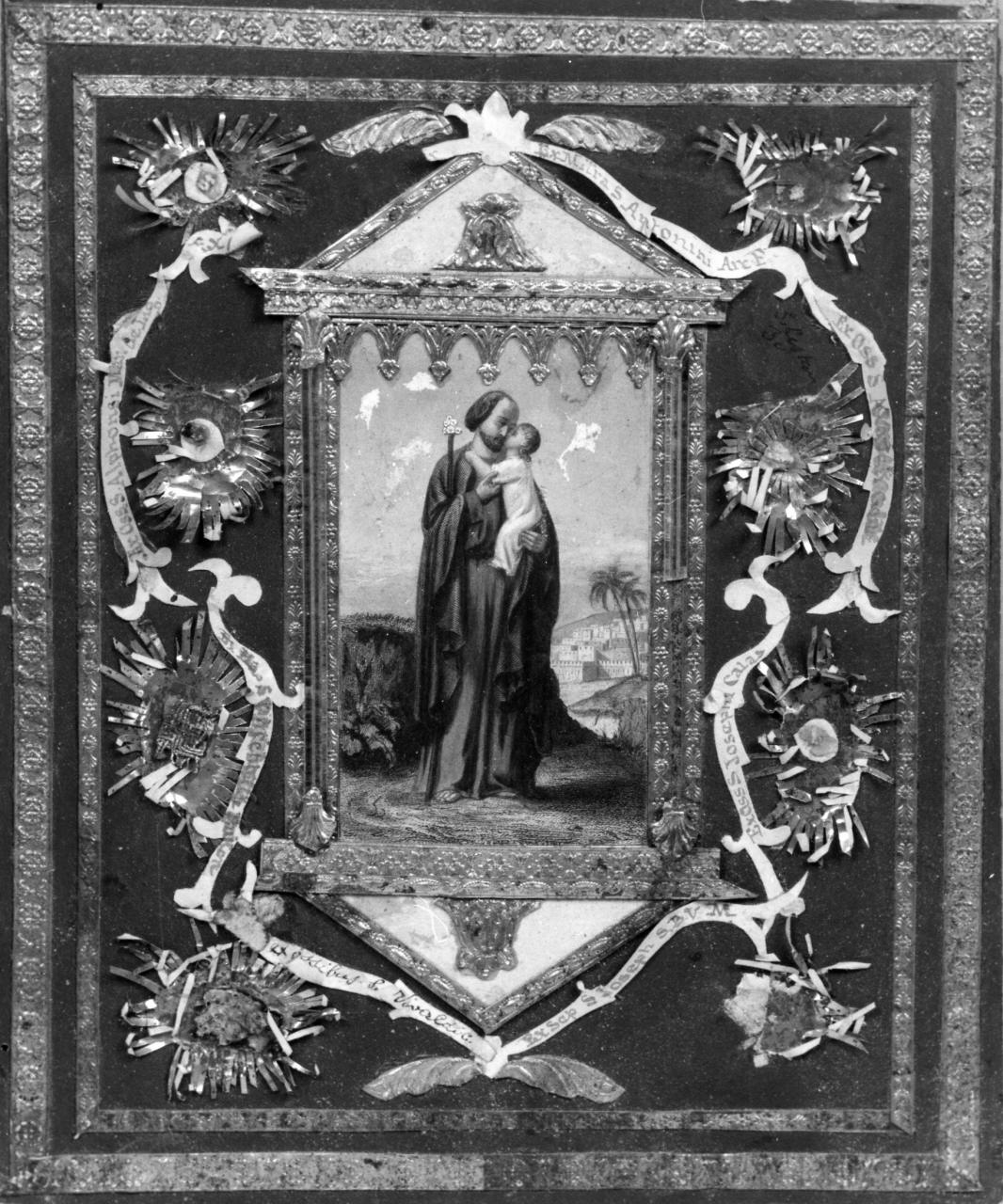 sant'Antonio da Padova con Gesù Bambino (stampa con reliquie) - produzione toscana (seconda metà sec. XIX)