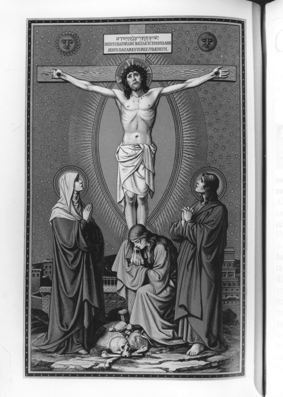 crocifissione di Cristo con la Madonna, san Giovanni evangelista e santa Maria Maddalena (stampa) di Monogrammista F.M.S (ultimo quarto sec. XIX)